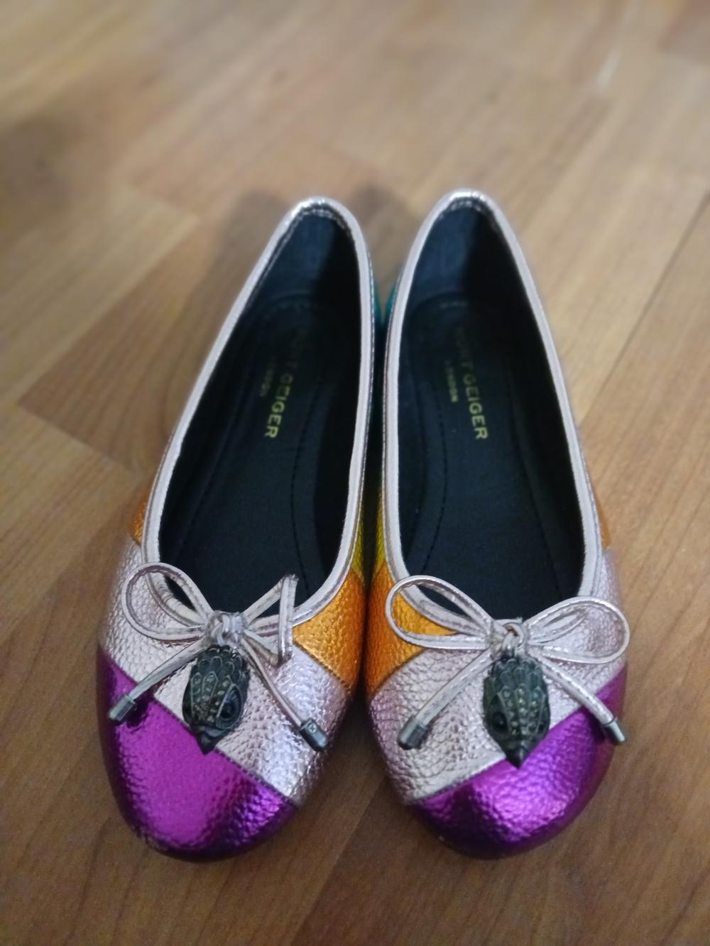 Kurt Geiger Metallic Colorblock Bow Ballet Flats - Pink, Purple, Gold